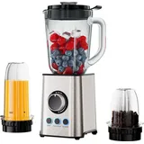 Smoothie Maker 3-in-1 - Personal Blender und Entsafter TB003 - 1300W - Glasbehälter 1–1,5 L - 4 Edelstahlklingen - Stufenlose Geschwindigkeit - ...