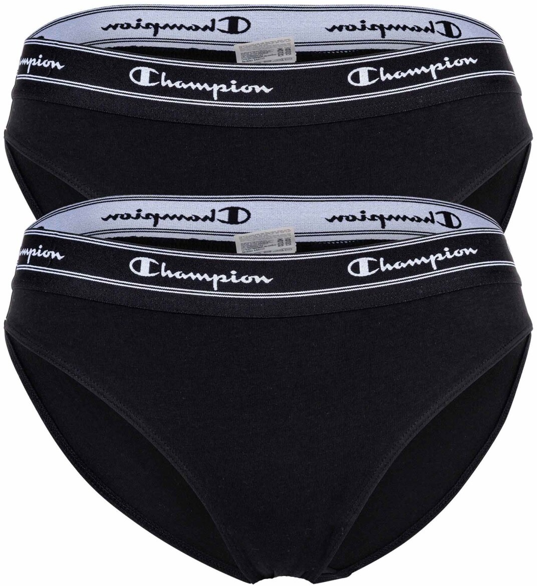 Champion Damen Bikini-Slips, 2er Pack - Slips, Logo-Bund, einfarbig Schwarz S