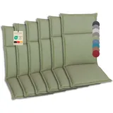 GO-DE Textil Bequeme und attraktive Polsterauflagen für Hochlehner-, Mittellehner- und Niederlehner-Gartenstühle (6er-Set, Uni Grün, Hochlehner)