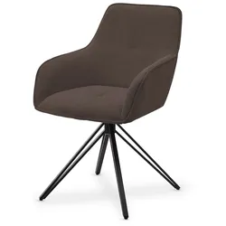 Juskys Drehstuhl Clyde mit Armlehne & Stoff Bezug - Esszimmerstuhl modern - Stuhl Cord Braun