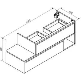 Fackelmann Waschbeckenunterschrank rechts Vita 128,5cmx 50 cmx 46 cm Oak/Schwarz