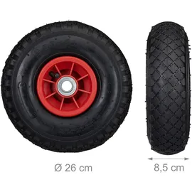Relaxdays 2er Set Sackkarrenrad 3.00-4, luftbereift, bis 80 kg, Kunststofffelge, 260x85 mm, schwarz-rot