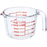Relaxdays Messbecher Glas, 500 ml, hitzebeständig, mikrowellengeeignet, Skala in Milliliter, Cups, oz, transparent