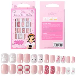 HYTIREBY Kunstfingernägel Nägel Zum Aufkleben für Kinder, Selbstklebende Künstliche Fingernägel, 24-tlg., Falsche Kunstnägel für Mädchen Kleinen rosa