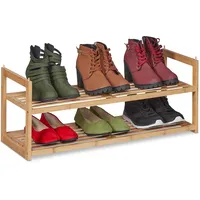 Relaxdays Schuhregal Bambus stapelbar, Schuhablage mit 2 Ebenen, bis