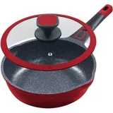 King Ø28cm Bratpfanne ca. 8.5 cm hoch KING® Click-Grip Aluguss mit verstärkter Beschichtung: MOONSCAPE / abnehmbarer Pfannengriff / mit Glasdeckel / ROT - Rot