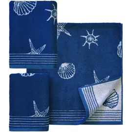 Dyckhoff Seashell Handtuchset 50 x 100 cm und 70 x 140 cm blau 3 St.