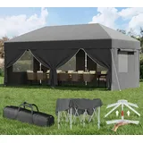 Devoko Belüftetes Netzfenster Faltpavillon, Pavillon 3x6 wasserdicht stabil Winterfest, Pop up Pavillon mit Seitenwänden, UV Schutz 50+, Partyzelt für Gärten, Innenhöfe, Camping. Dunkelgrau