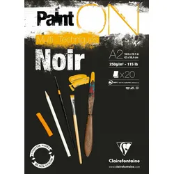 Clairefontaine PaintON Noir, Block A2, kopfseitig geleimt, 20 Blatt, 250g, schwarz, Mixed Media - 975171C