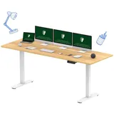 FLEXISPOT Höhenverstellbarer Schreibtisch 200x80cm-mit 2 starken Motoren-Stabiler Schreibtisch Höhenverstellbar Elektrisch-mit Memory-Funktion ahorn - Weiß