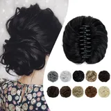 Elailite Haarteil mit Klammer, Haar Dutt, Haarteile mit Gummiband, Haardutt, Haargummi mit Haaren, Clip Ponytail #1 Dunkles Schwarz