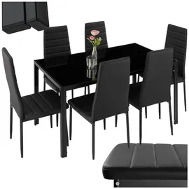 Tectake tectake® Esszimmergruppe, 7-teilig, gepolstert mit Kunstlederbezug, bodenschonende Kunststoffkappen