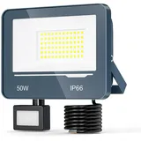 TOPAUBUB LED Strahler mit Bewegungsmelder Außen 50W 5000LM 1 Stücke - IP66 Wasserdicht LED Fluter Scheinwerfer 230V mit Bewegungsmelder Außen, 6500K Flutlichtstrahler Aussenstrahler für Garten