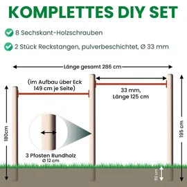 Gartenpirat Turnreck aus Rundholz mit Reckstange rot Kletterstange Turnstange für draußen Größe: Doppelreck DRR - Rot