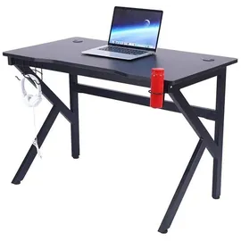 BC-ELEC Gamer-Schreibtisch 110x60x75cm Computertisch mit Kabeldurchführung, Becherhalter und Headsethalterung - Schwarz
