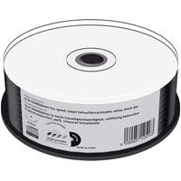 CD-R 700MB|80min 52-fache Schreibgeschwindigkeit, vollflächig bedruckbar (Tintenstrahldrucker), schwarze Schreibseite, 25er Cakebox