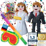 Pinata Party-Dekoration zum Befüllen XXL Set mit Konfetti, Stab & Maske; Auffüllen mit Süßigkeiten für Kinder-Geburtstag Hochzeit Party Feiern (Brautpaar + Stab & Augenmaske)