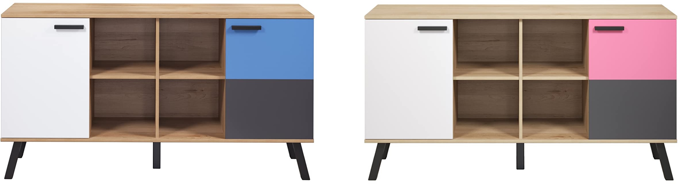 trendteam smart living - Sideboard Kommode Schrank - Babyzimmer - Mats Color - Aufbaumaß (BxHxT) 161 x 86 x 42 cm - Farbe Bianco Buche/Weiß/Grau mit Blau/Rosa - 1976670D4