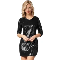 Tectake Paillettenkleid Langarmkleid Schwarz M