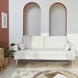 Sofa mit weißem Bouclé Teddybezug - Bjorn - 3-sitziges fixes Sofa mit Holzbeinen, skandinavischer Stil