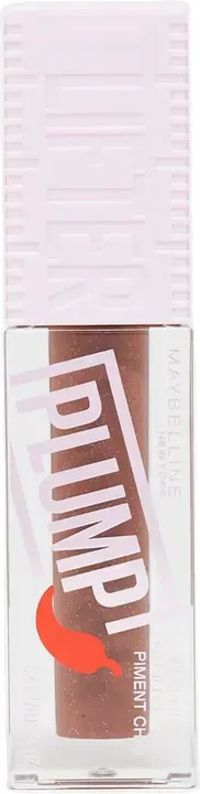 Maybelline New York Lifter Plump Lip Gloss XL mit langanhaltendem Volumen, beheizter Formel mit Hyaluronsäure und Chili-Extrakt, vegane Formel und Applikator, Farbton 007 Cocoa Zing