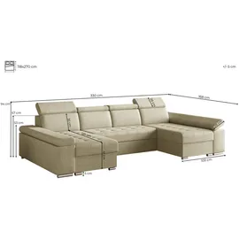 moeblo Möblo Wohnlandschaft Grau, 5-Sitzer, U-Form, 330x94x168 cm, Wohnzimmer, Sofas & Couches, Wohnlandschaften, Wohnlandschaften in U-Form