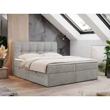 MKS Meble Boxspringbett 160x200 mit Bettkasten, Bett mit Matratze H3 Topper, Polsterbett 160x200 mit Bettkasten Kopfteil, Boxspringbett mit Mat... - Grau