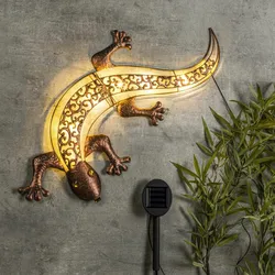 Haushalt International Solar LED Wandlicht Deko Gecko mit 10 warmweissen LEDs 70457