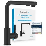 Bächlein Küchenarmatur Varvaro – 360 Grad schwenkbar (matt schwarz) – Einhand-Spültischbatterie aus Edelstahl mit ausziehbarem Schlauch und Brause mit Umschalter, Wasserhahn für die Küche
