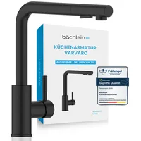 Bächlein Küchenarmatur Varvaro – 360 Grad schwenkbar (matt schwarz) – Einhand-Spültischbatterie aus Edelstahl mit ausziehbarem Schlauch und Brause mit Umschalter, Wasserhahn für die Küche