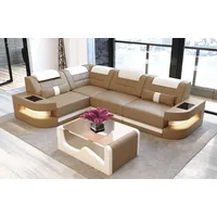 Sofa Dreams Ecksofa Ledercouch Sofa Leder Como L Form Ledersofa, Couch, mit LED, wahlweise mit Bettfunktion als Schlafsofa, Designersofa beige