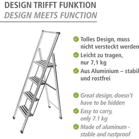 Wenko Alu-Design Klapptrittleiter 4 Stufen silber