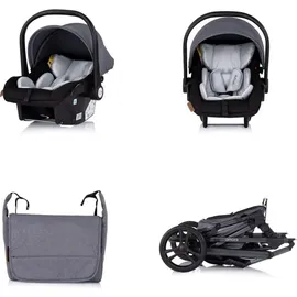 Chipolino Kinderwagen 3 in 1 Amore Babyschale Adapter Wickeltasche Fußabdeckung grau gemustert