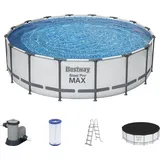 BESTWAY Steel Pro Max Frame Pool Set 488 x 122 cm lichtgrau inkl. Filterpumpe + Zubehör