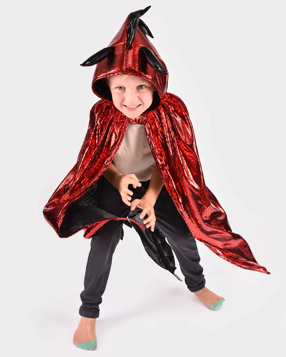 Kinder Drachen-Umhang Kostüm Rot 3–8 Jahre Polyester - Den Goda Fen Fantasie-Drache - Leicht, robust, maschinenwaschbar