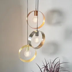 Hoop Pendelleuchte 3-flammig | Stahl | Gebürstetes Messing, Nickel und Kupferplatte