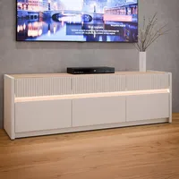 Forte Oak SQUERE TV-Schrank TV-Board, Beleuchtung, grifflos, Klappen