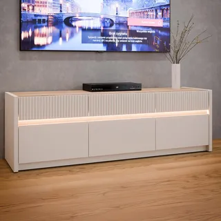 Forte Oak SQUERE TV-Schrank TV-Board, Beleuchtung, grifflos, Klappen