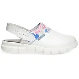 Abeba Clog 7320 - Dynamic Glattleder, weiß mit Aufdruck Blumenmuster, zertifiziert, 39