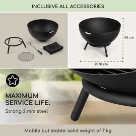 Blumfeldt Fireball Feuerschale Ø 66 cm kippbar 2 mm Stahl-Feuerschale horizontal diagonal nutzbar