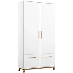 Drehtürenschrank RAUCH "Carlsson", weiß (weiß, eiche massiv), B:92cm H:203cm T:53cm, Holzwerkstoff, Massivholz, Schränke