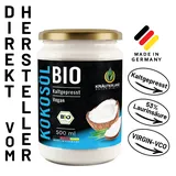 KRÄUTERLAND Bio Kokosöl Kokosfett, 500ml, nativ, kaltgepresst, Laurinsäure 53%