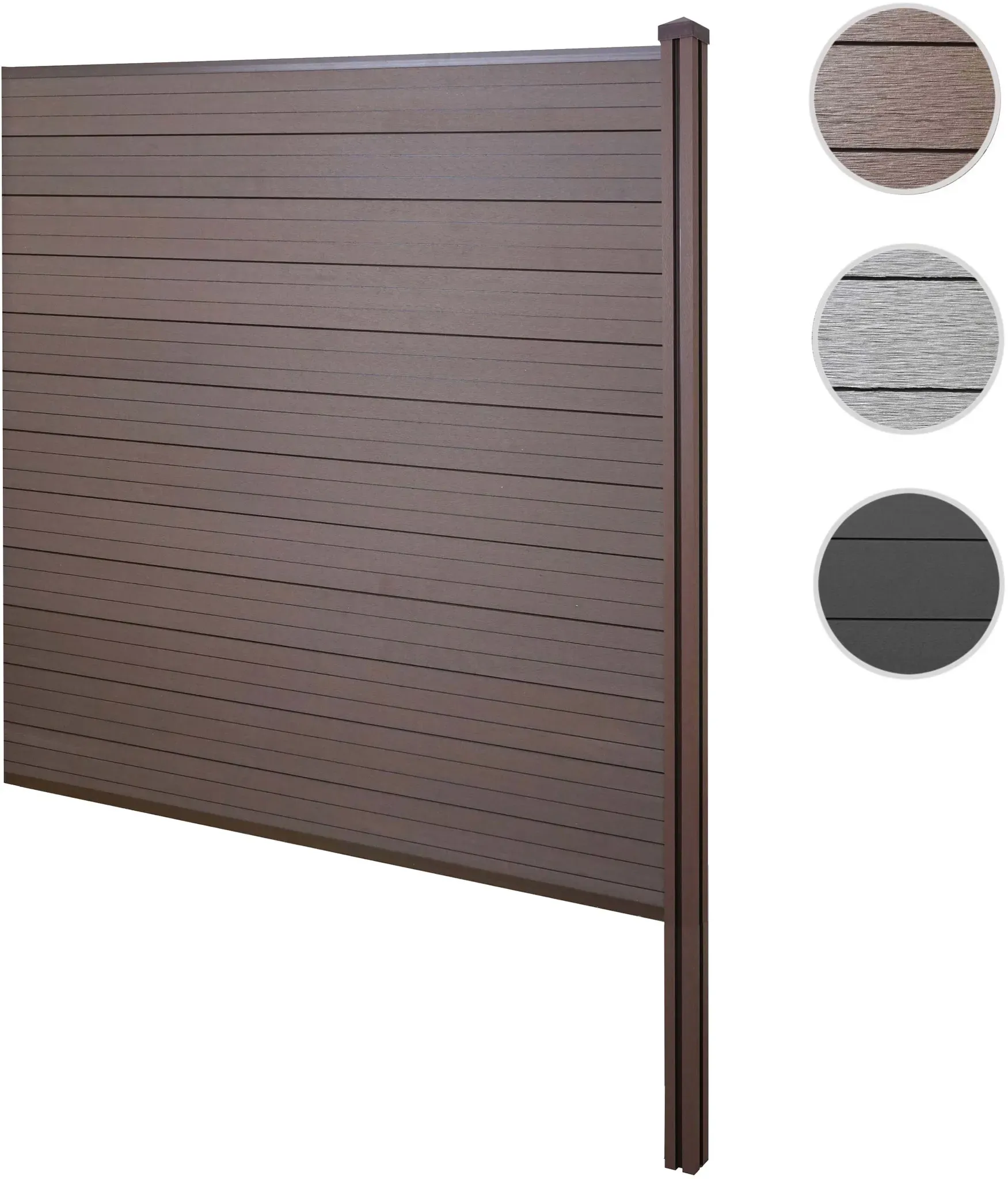 WPC-Sichtschutz Sarthe, Windschutz Zaun, WPC-Pfosten zum Einbetonieren ~ Erweiterungselement, 188cm braun