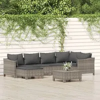 VidaXL 7-tlg. Garten-Lounge-Set mit Kissen Grau Poly Rattan