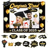BETESSIN Graduation 2025 Deko Set - inkl. Congrats Grad Fotorahmen und 24 Graduation Foto Requisiten - Fotobox Accessoires Abschluss - Foto Booth Props für Abschlussfeier UVM.