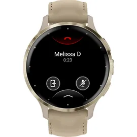Garmin Venu 3S french gray/softgold mit Schnellwechsel-Leder-Armband + Schnellwechsel-Silikon-Armband french gray/softgold
