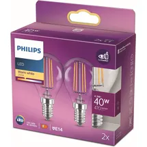 Philips LED-Lampe 40W E14 4,3W 470 lm warmweiß 2er Pack