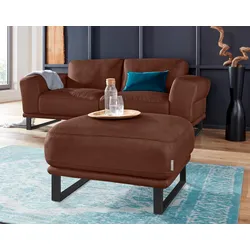 Hocker W.SCHILLIG "montanaa", braun (tobacco z69), B:71cm H:42cm T:71cm, Hocker, mit Metallkufen in Schwarz pulverbeschichtet, Breite 71 cm