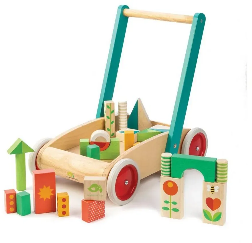 Tender Leaf Toys Lauflernwagen Lauflernwagen 29 Holzklötze Holzspielzeug Lernspielzeug