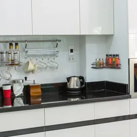 Relaxdays Eckregal Küche, zum Kleben, Aufbewahrung, Gewürze & Kräuter, Wandregal HxBxT 5,5 x 26 x 26 cm, Eisen, schwarz